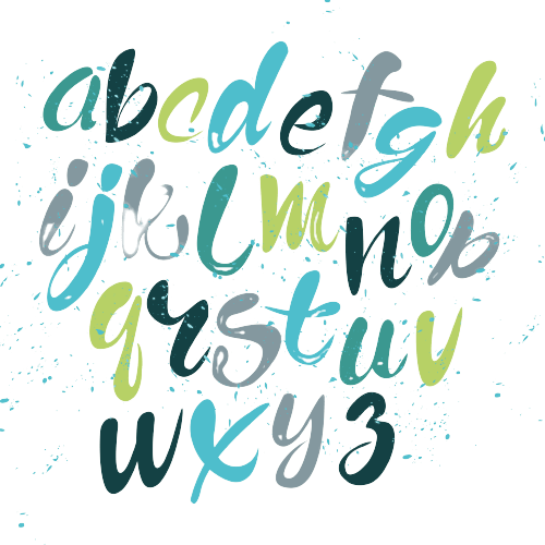 colorful alphabet colors in fancy handwriting