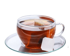 Lipton Tea/Earl Grey tea bag in transparent cup and saucer