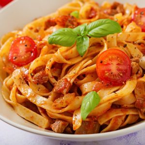 Pasta Fettuccine Bolognese with tomato sauce