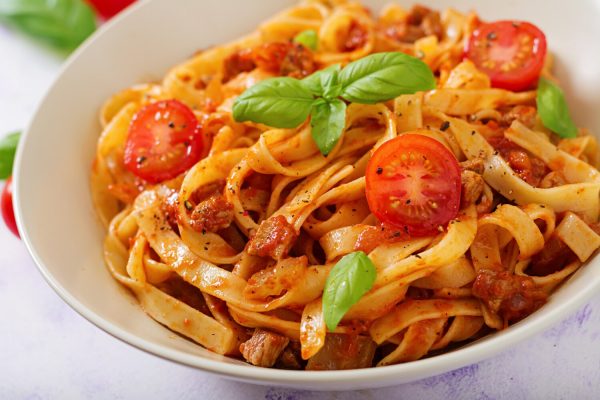 Pasta Fettuccine Bolognese with tomato sauce