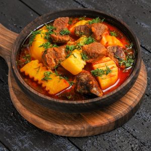 Meat Sauce Soup, Greens & Potatoes